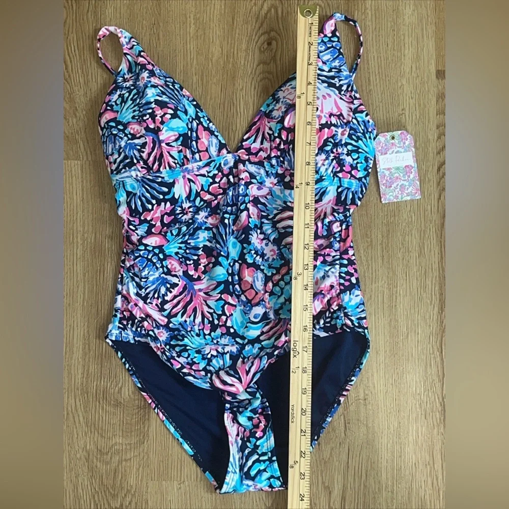 NWT Stella Parker Women’s 1 Piece Bathing Swim Suit Size S Navy Coral Adjustable